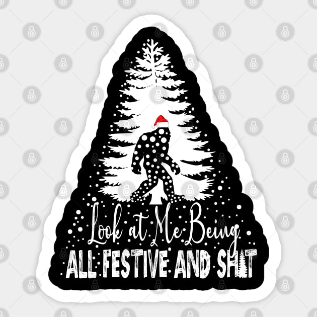 Funny Christmas Festive Vintage Sarcastic Bigfoot Xmas Tree Sticker by NIKA13